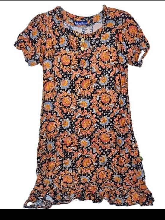 batik mencana Dresses & Skirts - Batik Mencana Ungu Women's Floral Shift Dress Short Sleeve Scoop Button Ruffle M